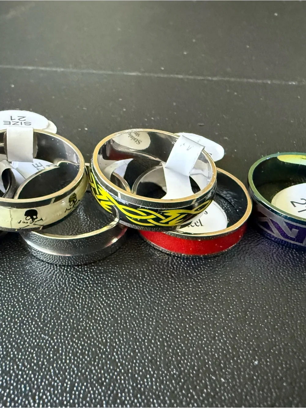 Bundle of 10 Stainless Steel Rings NWT - Black and Gold Accent- Mixed Design